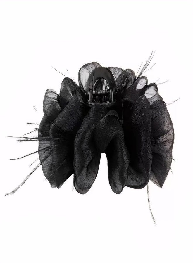 Rannyrena Large Bow Hair Claw Clips for Women Mesh Bubble Hair Barrettes for Thick Thin Hair Elegant Chiffon Silk Hair Accessories (Bubble Black B) - Image 5